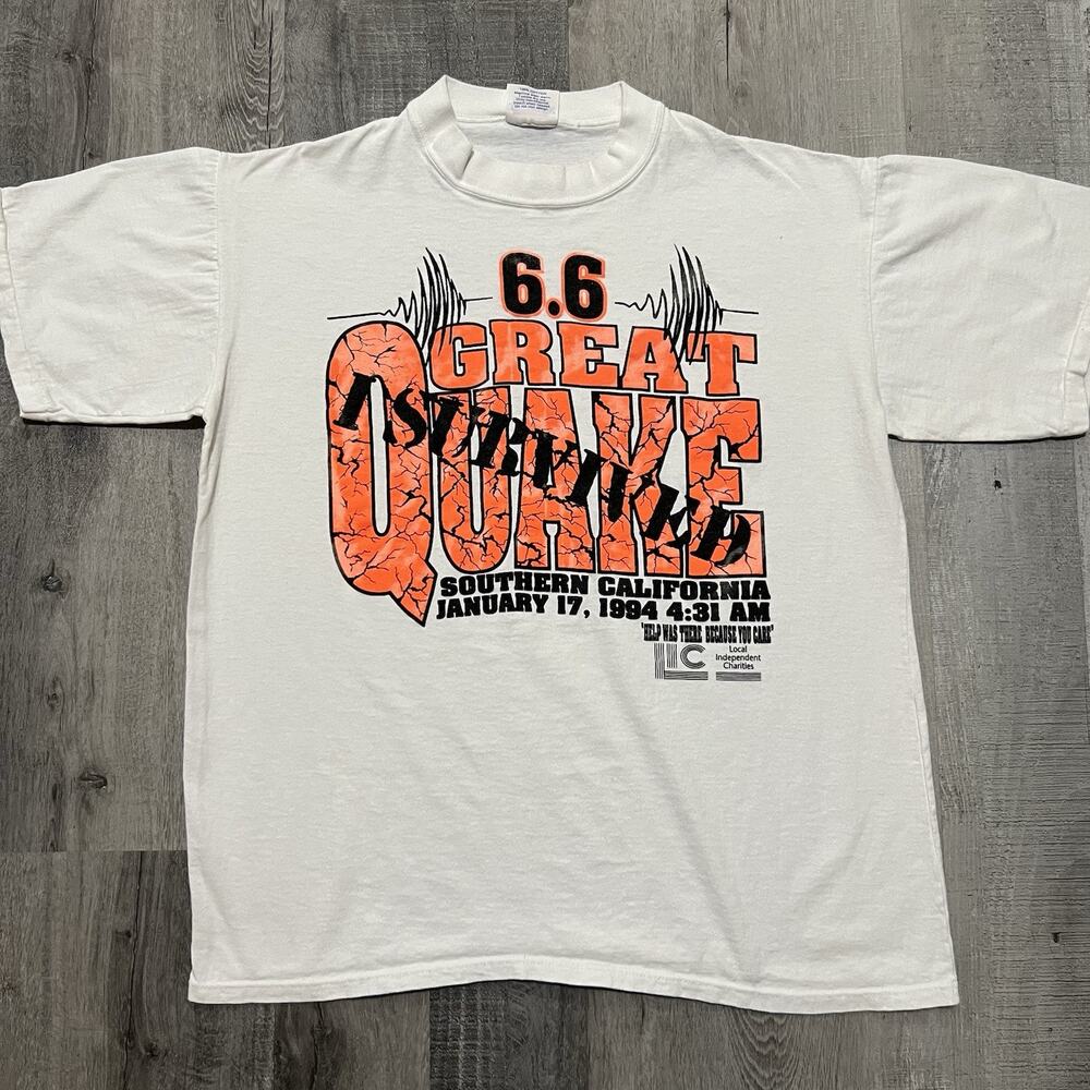 Vintage 1994 California Great Earthquake T-Shirt Sz L I Survived Single Stitch